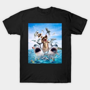 Cat Riding Sharks T-Shirt